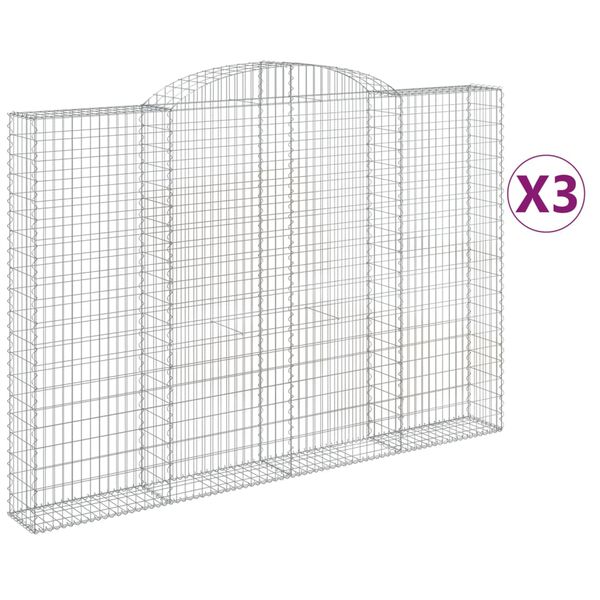 vidaXL Gabionkurver buede 3 stk 300x30x200/220 cm galvanisert jern