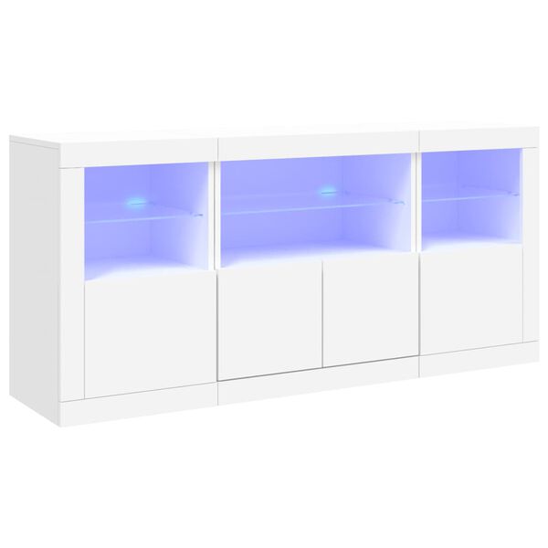 vidaXL Skjenk med LED-lys hvit 142,5x37x67 cm