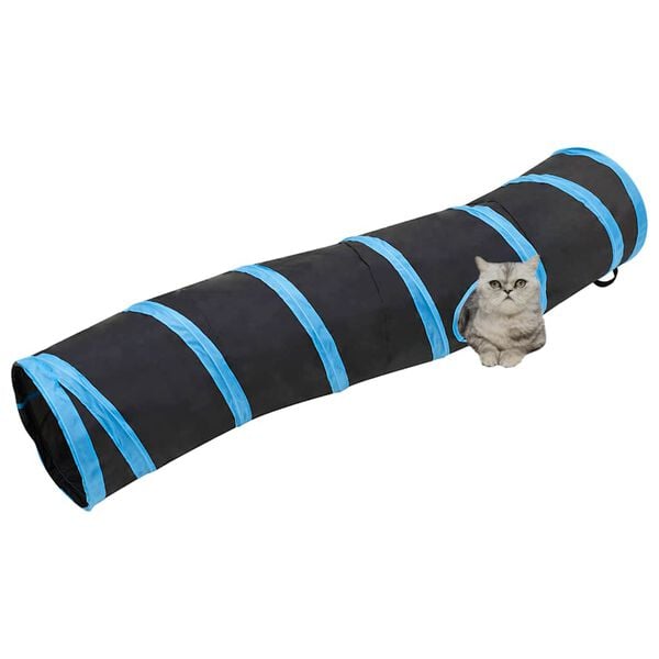 vidaXL Kattetunnel s-form svart og bl&aring; 122 cm polyester