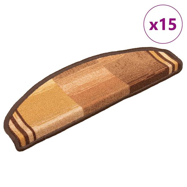 vidaXL Selvklebende trappematter 15 stk brun 65x21x4 cm