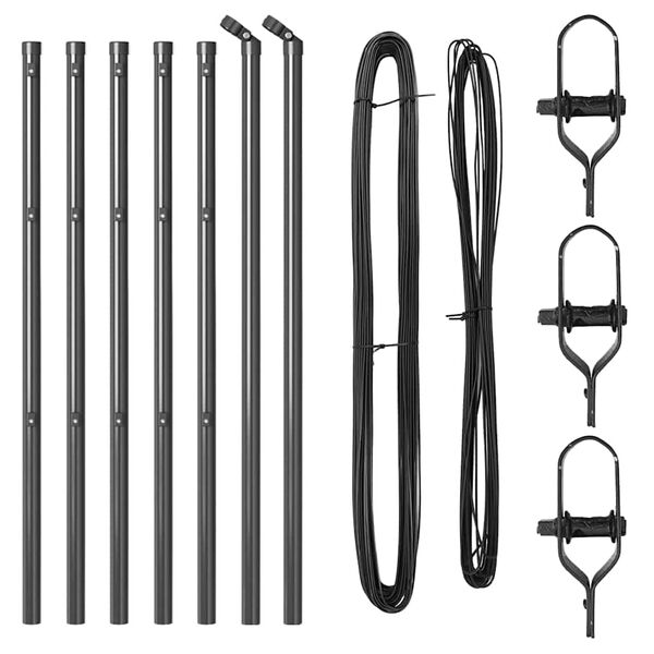 vidaXL Gjerdep&aring;le 7 pcs Gr&aring; St&aring;l