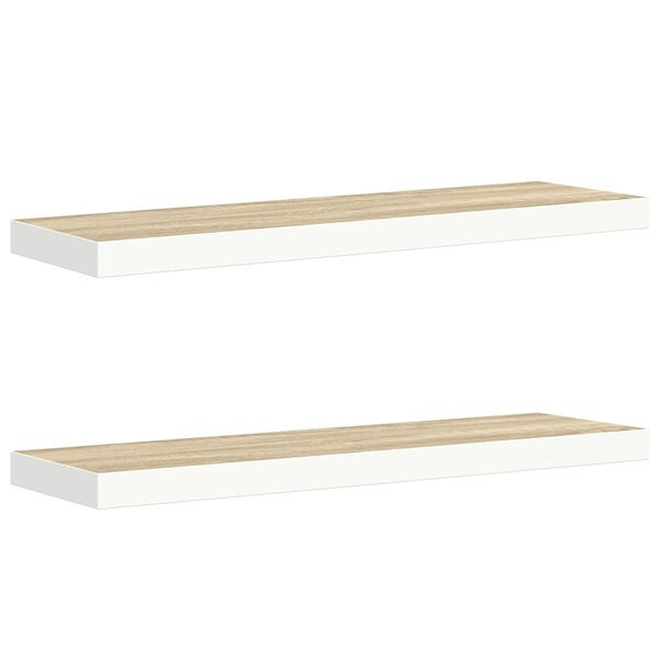 vidaXL Flytende vegghyller 2 stk eik og hvit 90x23,5x3,8 cm MDF