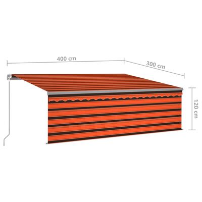 vidaXL Manuell uttrekkbar markise rullegardin LED 4x3 m oransje brun