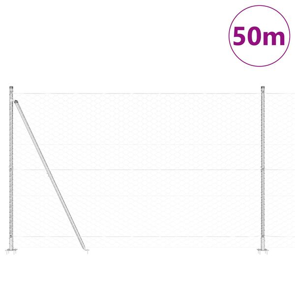 vidaXL Gjerdep&aring;le s&oslash;lv 50 x 1,4 m (50 mm maskest&oslash;rrelse) St&aring;l