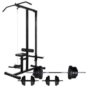 vidaXL Treningst&aring;rn med vektstang- og manualsett 60,5 kg