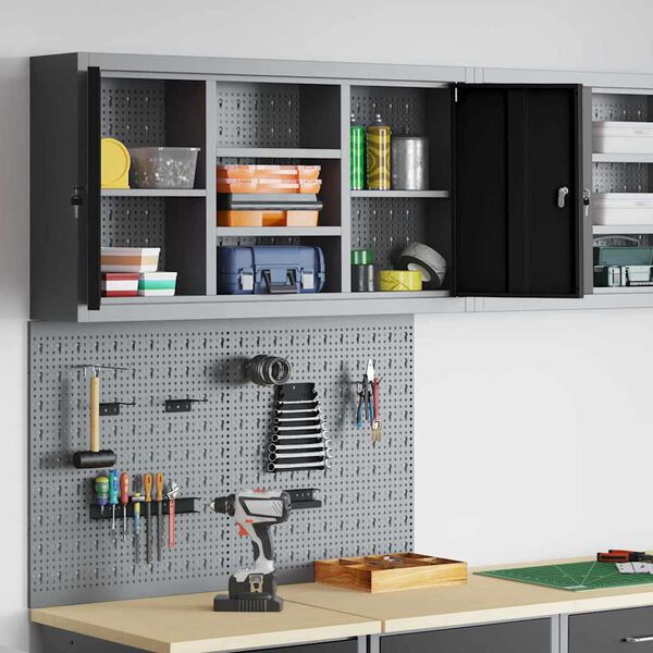 vidaXL Verktøyskab og Pegboard Sett 3 pcs Svart 100 x 20 x 115 cm Stål