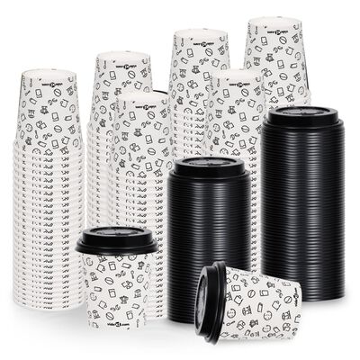 vidaXL Kaffepapirkopper med lokk 200 ml 250 stk hvit og svart