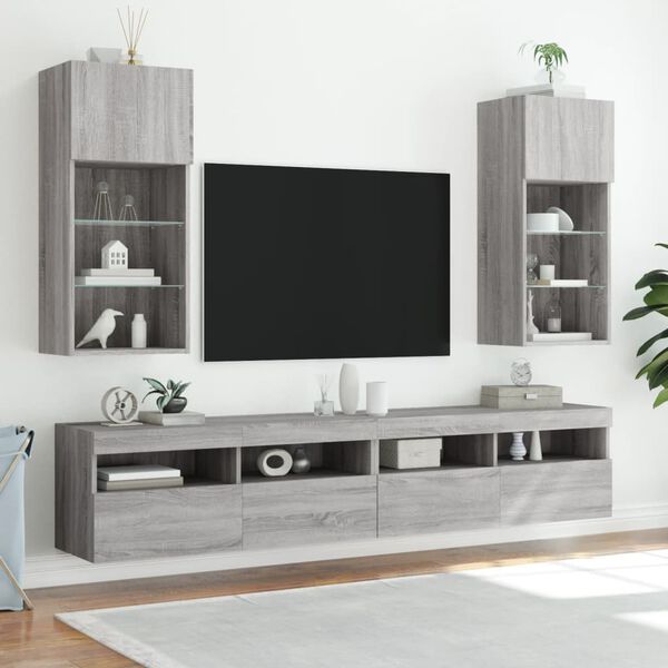 vidaXL TV-benker med LED-lys 2 stk gr&aring; sonoma 40,5x30x90 cm
