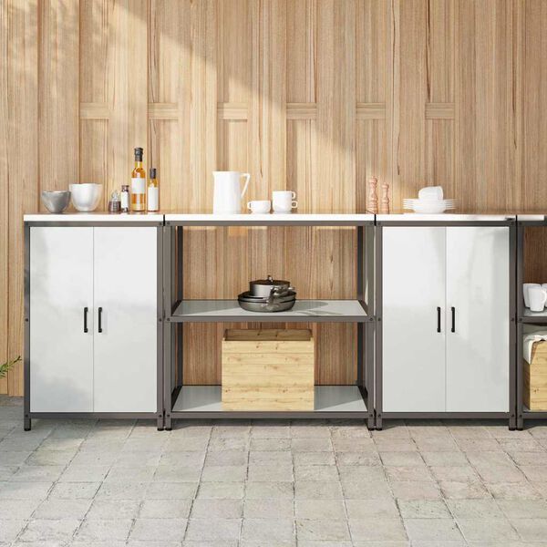 vidaXL Kj&oslash;kkenoppbevaringssett med hylle 3 pcs s&oslash;lv Galvanisert St&aring;l