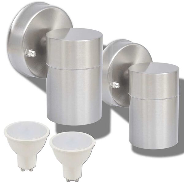 vidaXL Utend&oslash;rs LED Vegglamper 2 stk Rustfritt St&aring;l Nedadg&aring;ende