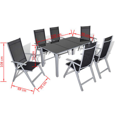 vidaXL Utendørs spisestue med sammenleggbare stoler 7 deler aluminium