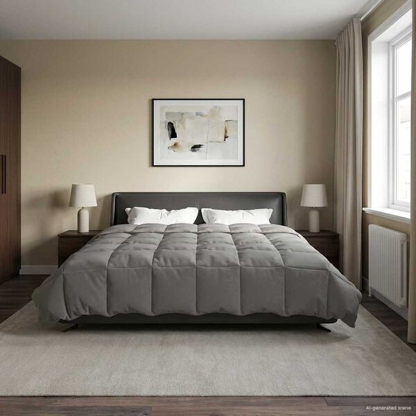 vidaXL Full &aring;r dyne Quilted Lysegr&aring; 220 x 260 cm Mikrofiber