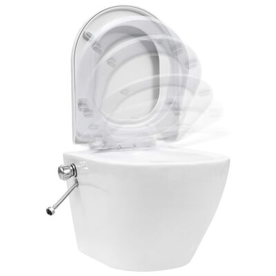 vidaXL Veggmontert toalett med skjult sisterne kantfri keramikk hvit
