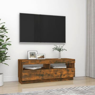 vidaXL TV-benk med LED-lys røkt eik 100x35x40 cm