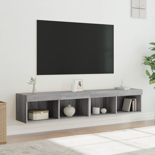 vidaXL TV-benker med LED-lys 2 stk gr&aring; sonoma 80x30x30 cm