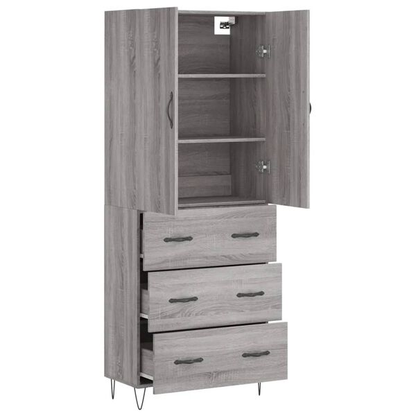 vidaXL Highboard gr&aring; sonoma 69,5x34x180 cm konstruert tre