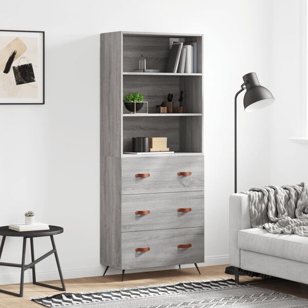 vidaXL Highboard gr&aring; sonoma 69,5x34x180 cm konstruert tre