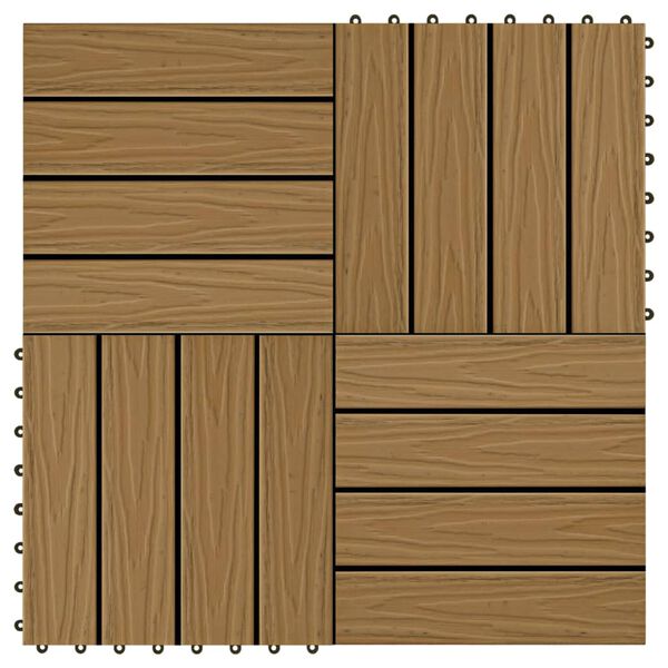 vidaXL Terrassebord 11 stk dyppreget WPC 30x30 cm 1 kvm teak