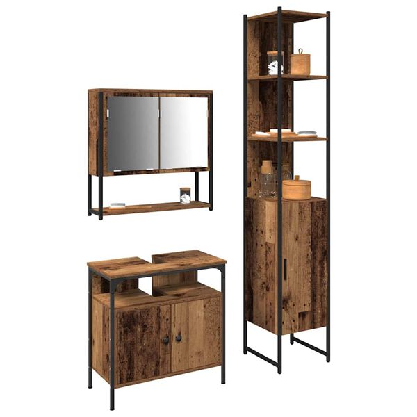 vidaXL Baderomsinnredningssett med dør 3 pcs Gamle tre Konstruert tre