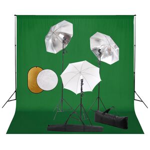 vidaXL Fotostudiosett med lamper, paraplyer, bakgrunn og reflektor