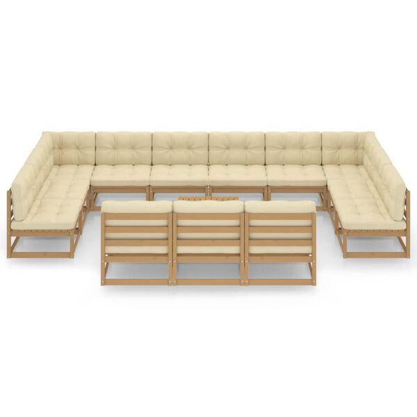 vidaXL Hagesofagruppe med puter 14 deler honningbrun heltre furu
