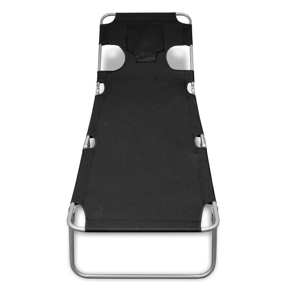 vidaXL Sammenleggbar solseng med hodepute pulverlakkert stål svart