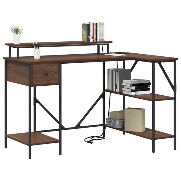 vidaXL Skrivebord med skuff Brun Eik 120 x 79 x 86,5 cm Konstruert tre