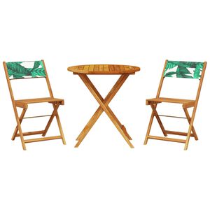 vidaXL Bistrosett 3 deler bladm&oslash;nster stoff og heltre