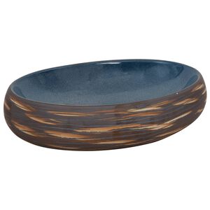 vidaXL Benkeservant brun og bl&aring; oval 59x40x15 cm keramikk