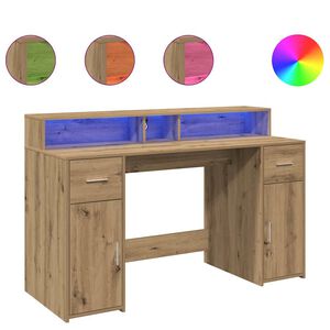 vidaXL Skrivebord med LED-lys artisan eik 140x55x91 cm konstruert tre