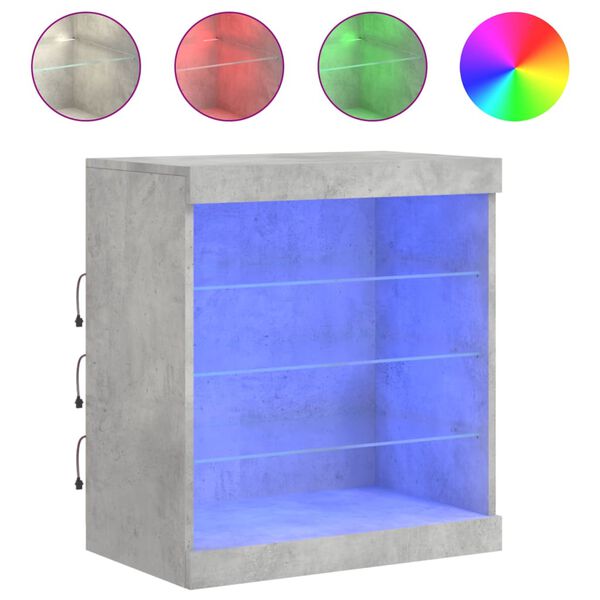 vidaXL Skjenk med LED-lys betonggr&aring; 60,5x37x67 cm