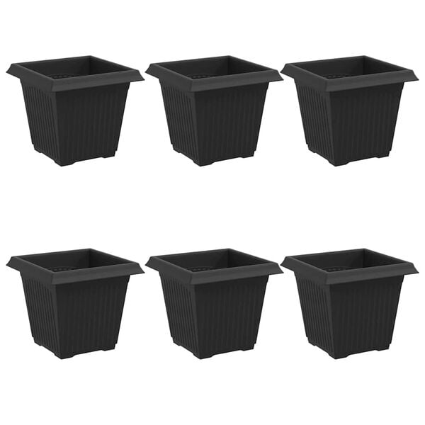 vidaXL Firkantet Blomsterpotte 6 pcs Svart 16 x 16 x 14 cm Plast