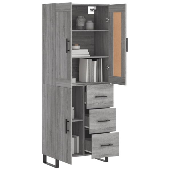 vidaXL Highboard gr&aring; sonoma 69,5x34x180 cm konstruert tre