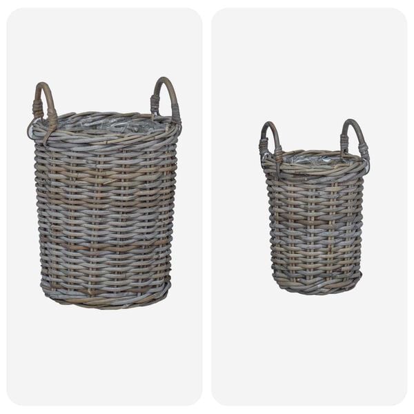 vidaXL Planterkurv med lagring 2 pcs Gr&aring; Kubu Rattan