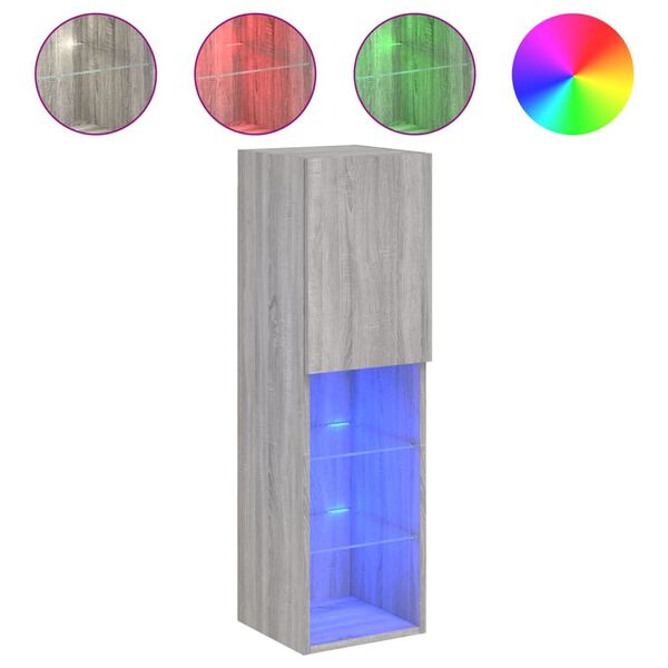 vidaXL TV-benk med LED-lys gr&aring; sonoma 30,5x30x102 cm