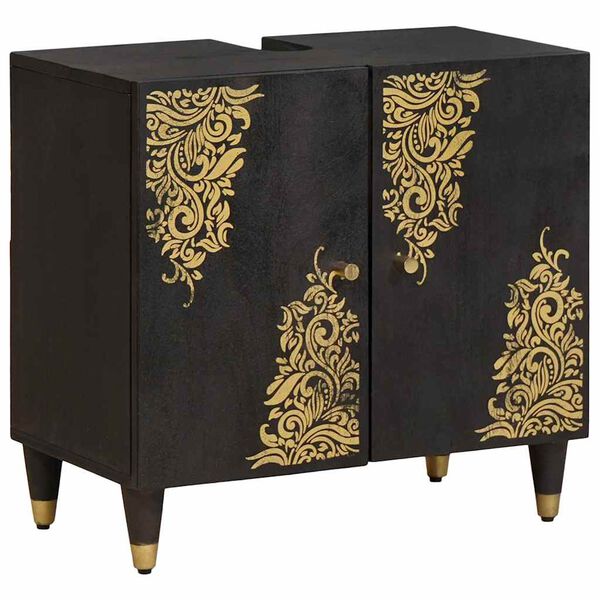 vidaXL Baderomsskapsett Veggmontert 2 pcs Svart Massiv mango tre