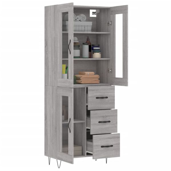 vidaXL Highboard gr&aring; sonoma 69,5x34x180 cm konstruert tre