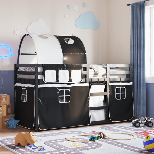 vidaXL K&oslash;yeseng for barn gardiner hvit og svart 90x200 cm heltre furu