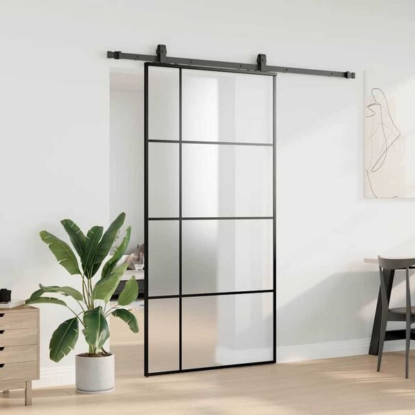 vidaXL Skyved&oslash;r med monteringssett svart 102,5x205 cm ESG-glass