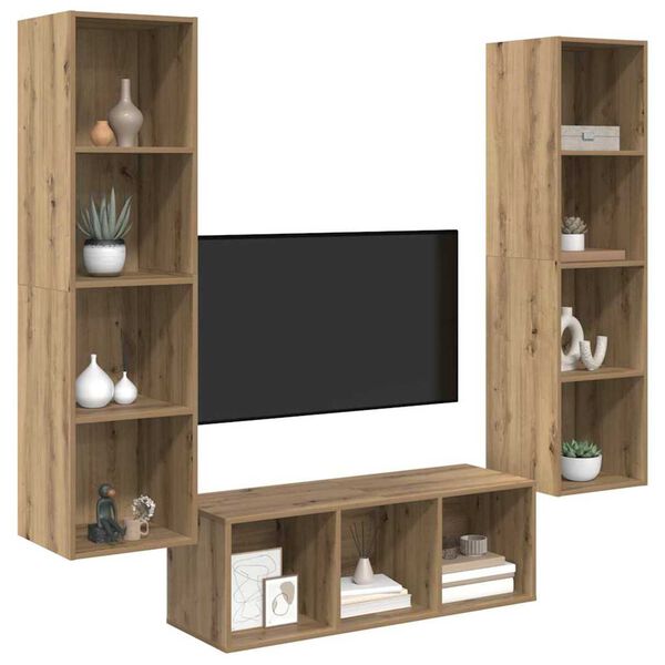 vidaXL TV-benksett Veggmontert 3 pcs Artisan Eik Konstruert tre