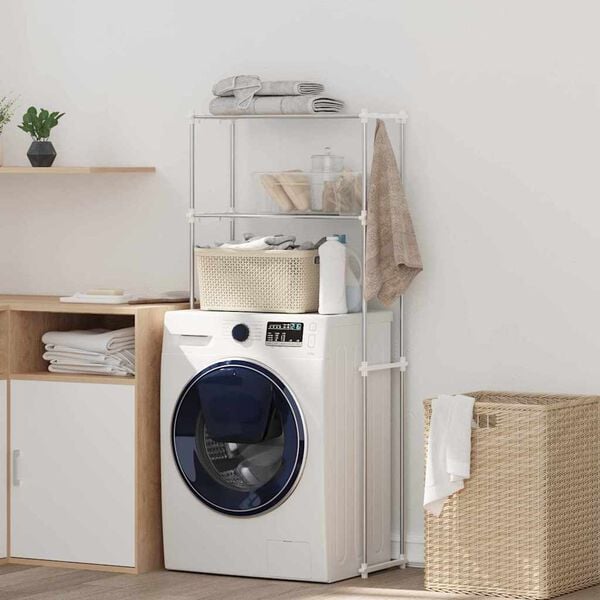 vidaXL Vaskemaskinhylle med lagring Hvit 70 x 27 x 136 cm Aluminium