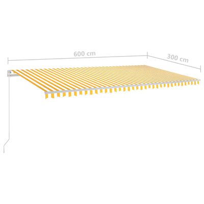 vidaXL Automatisk markise med vindsensor og LED 6x3 m gul og hvit