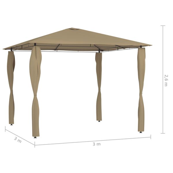 vidaXL Paviljong med stolpetrekk 3x3x2,6 m gråbrun 160 g/m²