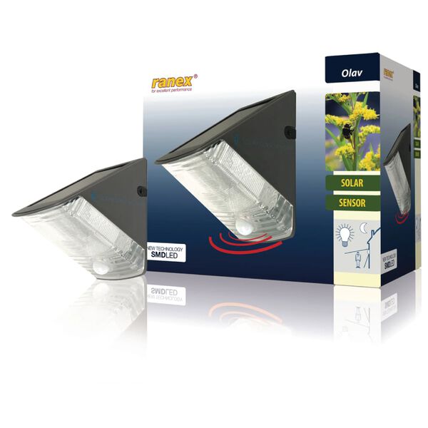 Ranex Soldreven vegglampe med PIR-Sensor 0,5 W svart 5000.261