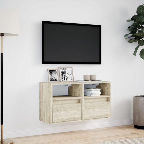 vidaXL Vegghengte TV-benker med LED 2 stk sonoma eik 41x31x45 cm