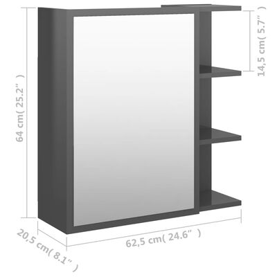 vidaXL Speilskap til baderom høyglans grå 62,5x20,5x64 cm sponplate