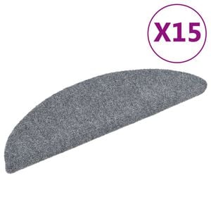 vidaXL Trappematter selvklebende 15 stk 56x17x3 cm lysegr&aring; halvrund