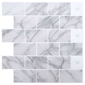 vidaXL Subway-flis 10 stk. Hvit marmor 30 x 30 cm Polyuretan og PET