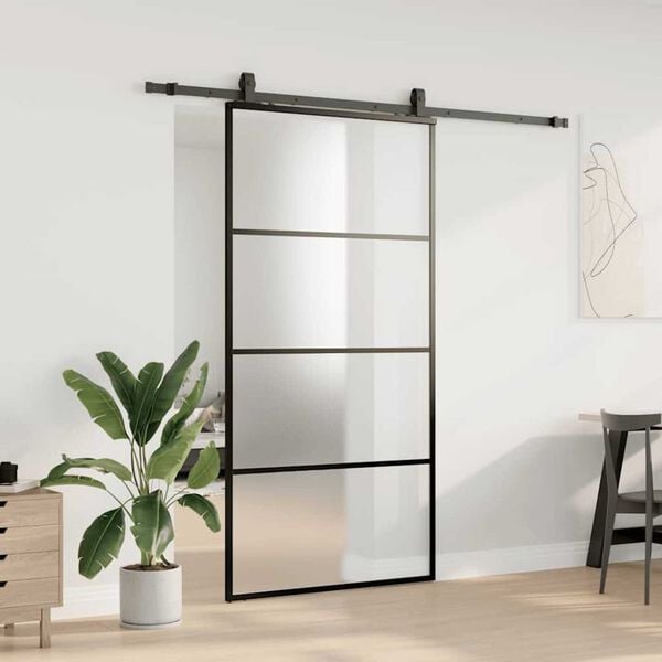 vidaXL Skyved&oslash;r med monteringssett svart 102,5x205 cm ESG-glass