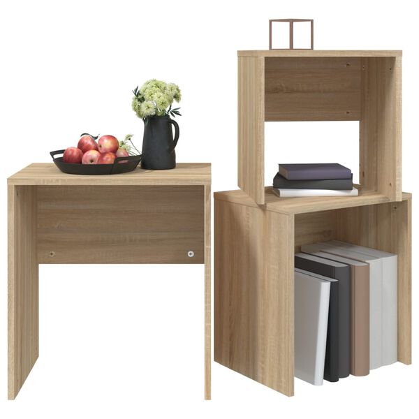 vidaXL Stablebare salongbord 3 stk sonoma eik konstruert tre